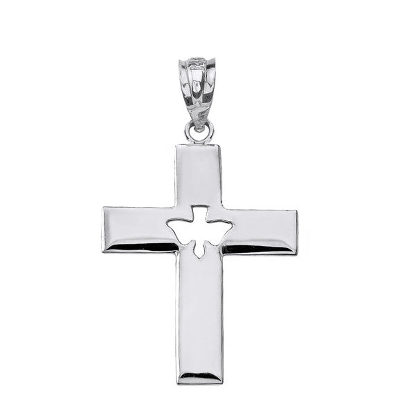 Solid Gold Cross with Dove Holy Spirit Cut Out Pendant Necklace(Available in Yellow/Rose/White Gold)