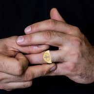 Yellow Gold Diamond Religious Cross Signet Ring