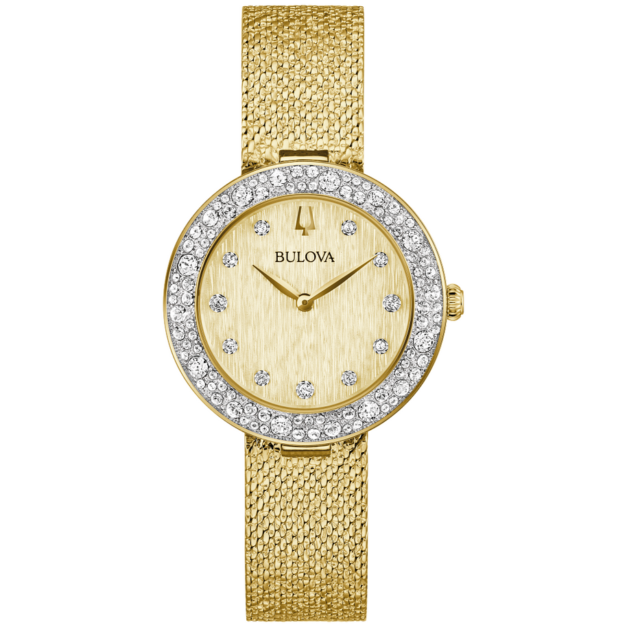 98L321 Bulova Crystal Gold Dial Stainless Steel Ladies Watch