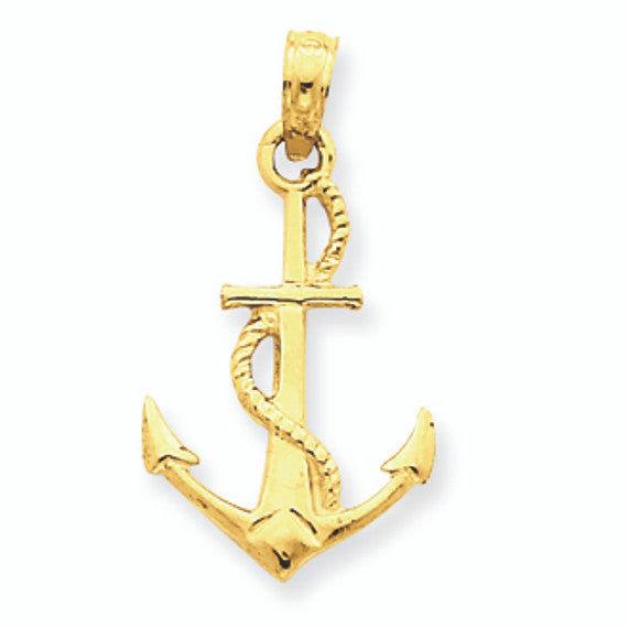 14K Yellow Gold Anchor and Rope Mariner Pendant