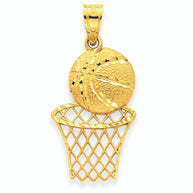 Gold Diamond Cut Basketball Hoop Sports Pendant Necklace
