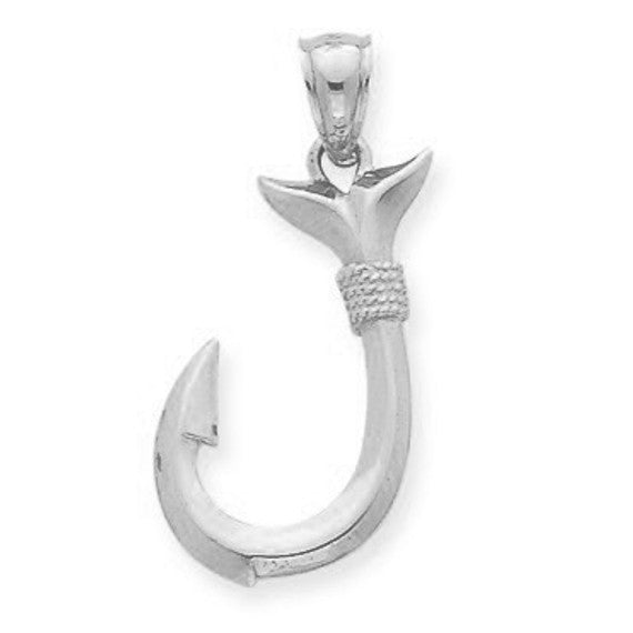 Solid Gold Fishing Hook Pendant (1 in.)(Available in Yellow/White Gold)