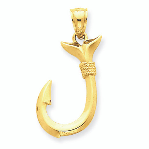Solid Gold Fishing Hook Pendant (1 in.)(Available in Yellow/White Gold)