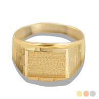 Gold Engravable Diamond Cut Textured Signet Ring (Available in Yellow/Rose/White Gold)