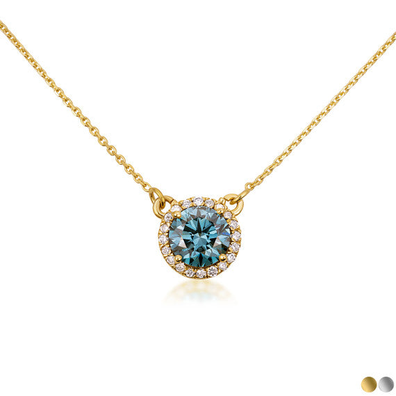 14K Solid Gold Lab Grown Blue Diamond Necklace (Available in Yellow and White Gold)