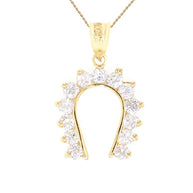 Horseshoe Good Luck Cubic Zirconia Pendant Necklace in Yellow Gold