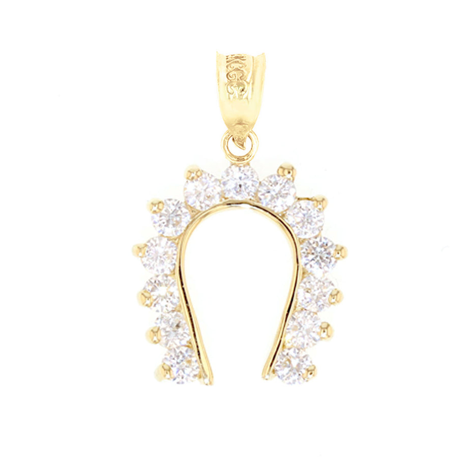 Horseshoe Good Luck Cubic Zirconia Pendant Necklace in Yellow Gold