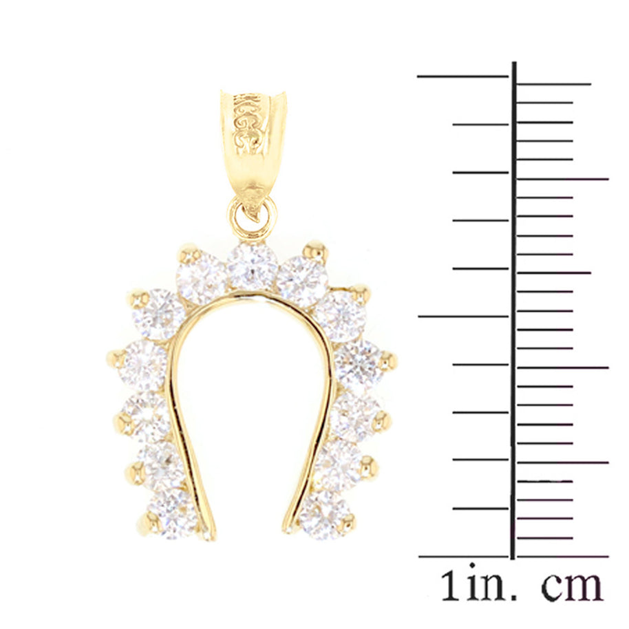 Horseshoe Good Luck Cubic Zirconia Pendant Necklace in Yellow Gold