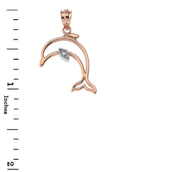 Dolphin Outline Solitaire Pendant Necklace in Gold (Yellow/Rose/White)