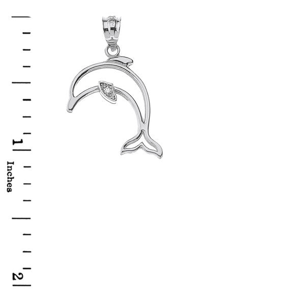 Dolphin Outline Solitaire Pendant Necklace in Gold (Yellow/Rose/White)