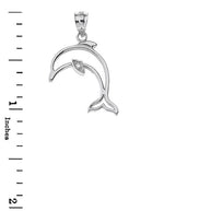 Dolphin Outline Solitaire Pendant Necklace in Gold (Yellow/Rose/White)