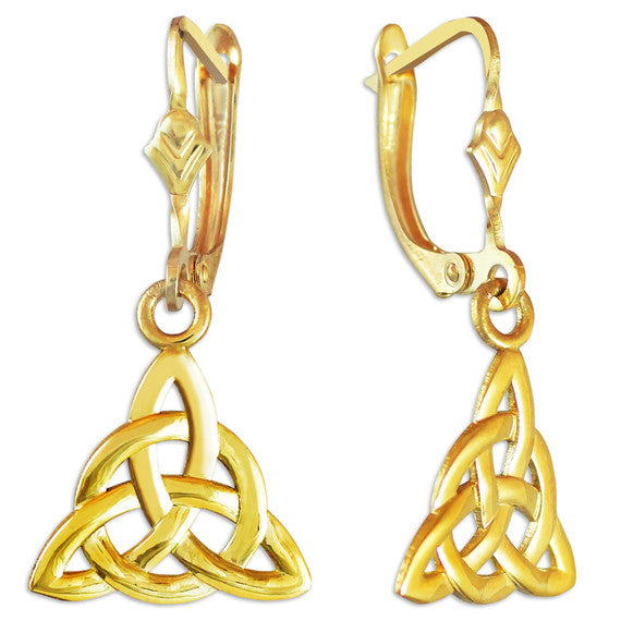 Solid Gold Irish Celtic Trinity Earrings (Available In Yellow/Rose/White Gold)