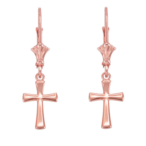 Gold Mini Rounded Cross Earrings(Available in Yellow/Rose/White Gold)