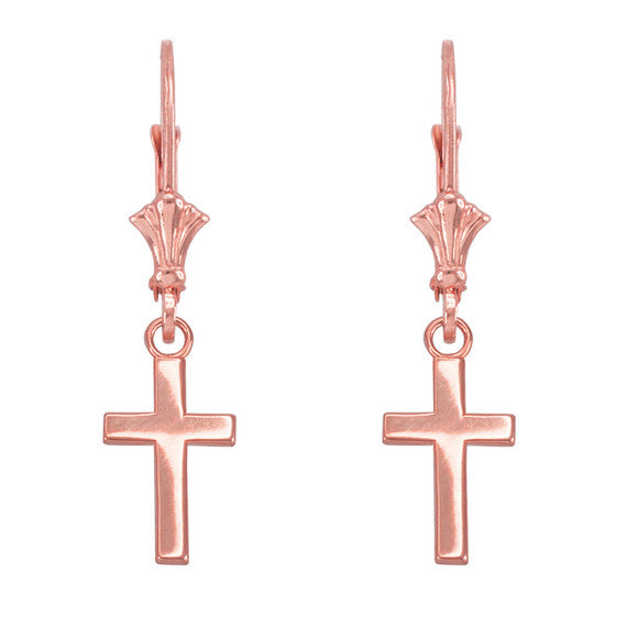 Yellow Gold Smooth Mini Cross Earrings(Available in Yellow/Rose/White Gold)