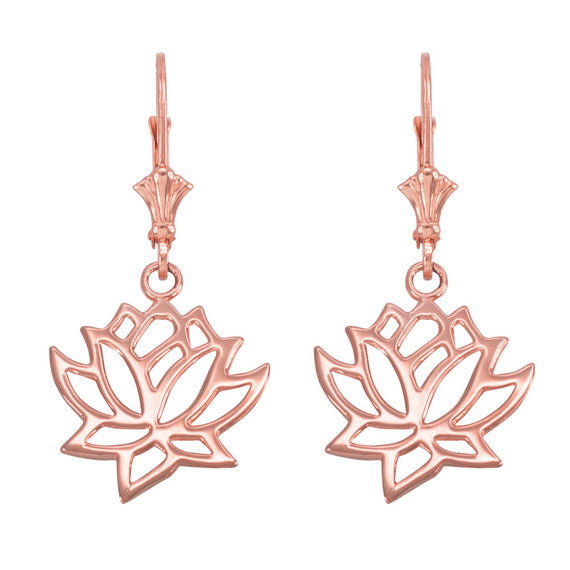 Gold Lotus Flower Leverback Earrings(Available in Yellow/Rose/White Gold)
