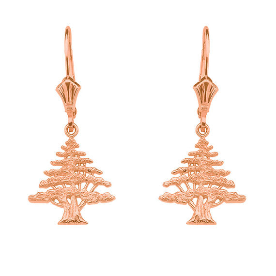 Yellow Gold Lebanese Cedar Tree Earrings(Available in Yellow/Rose/White Gold)