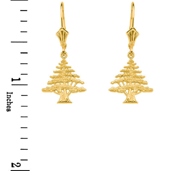 Yellow Gold Lebanese Cedar Tree Earrings(Available in Yellow/Rose/White Gold)
