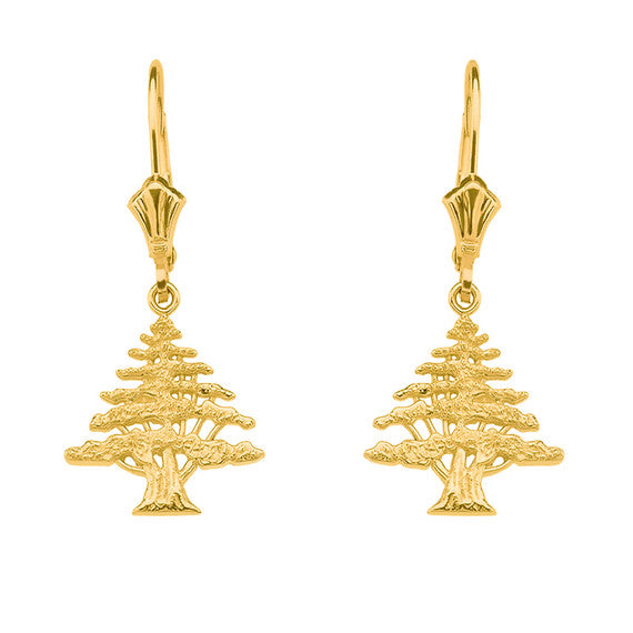 Yellow Gold Lebanese Cedar Tree Earrings(Available in Yellow/Rose/White Gold)