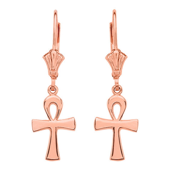 Solid Gold Egyptian Ankh Polished Earrings(Available in Yellow/Rose/White Gold)