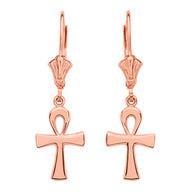 Solid Gold Egyptian Ankh Polished Earrings(Available in Yellow/Rose/White Gold)