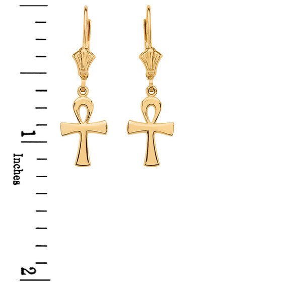 Solid Gold Egyptian Ankh Polished Earrings(Available in Yellow/Rose/White Gold)