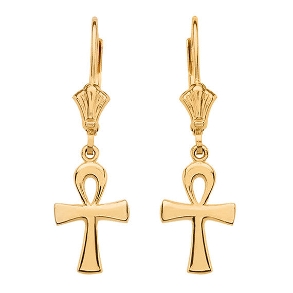 Solid Gold Egyptian Ankh Polished Earrings(Available in Yellow/Rose/White Gold)