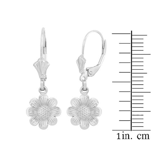 Sterling Silver Sunflower Diamond Cut Earring Set