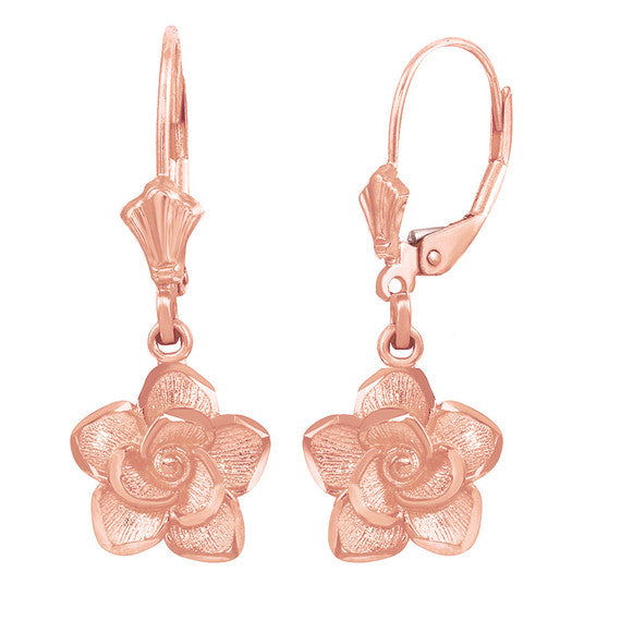 Gold Rose Flower Diamond Cut Earring Set(Available in Yellow/Rose/White Gold)