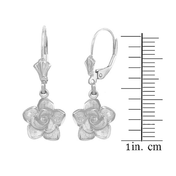 Sterling Silver Rose Flower Diamond Cut Earring Set