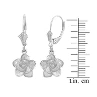 Sterling Silver Rose Flower Diamond Cut Earring Set