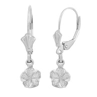 Sterling Silver Tropical Hibiscus Flower Diamond Cut Earring Set