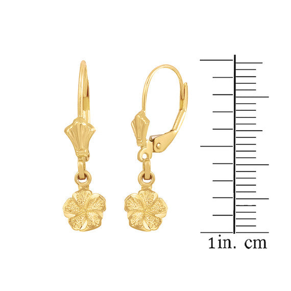 Gold Tropical Hibiscus Flower Diamond Cut Earring Set(Available in Yellow/Rose/White Gold)