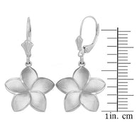 Polished .925 Sterling Silver Hawaiian Plumeria Flower Leverback Earrings (Available in Small/Medium/Large)
