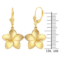 Polished Gold Hawaiian Plumeria Flower Leverback Earrings (Available in Small/Medium/Large & Yellow/Rose/White Gold)