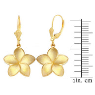 Polished Gold Hawaiian Plumeria Flower Leverback Earrings (Available in Small/Medium/Large & Yellow/Rose/White Gold)