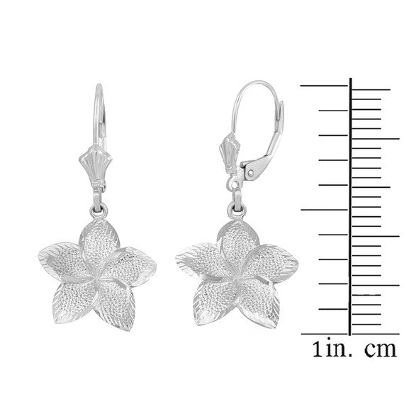 .925 Sterling Silver Diamond Cut Hawaiian Plumeria Flower Earrings (Small)