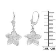 .925 Sterling Silver Diamond Cut Hawaiian Plumeria Flower Earrings (Small)