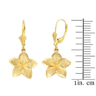 Gold Diamond Cut Hawaiian Plumeria Flower Leverback Earrings (Available in Small/Medium/Large & Yellow/Rose/White Gold)