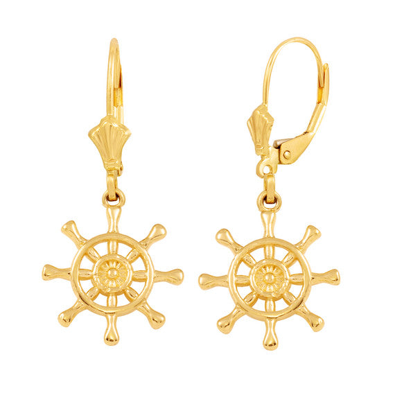 Gold Nautical Ship Wheel Earring Set(Available in Yellow/Rose/White Gold)