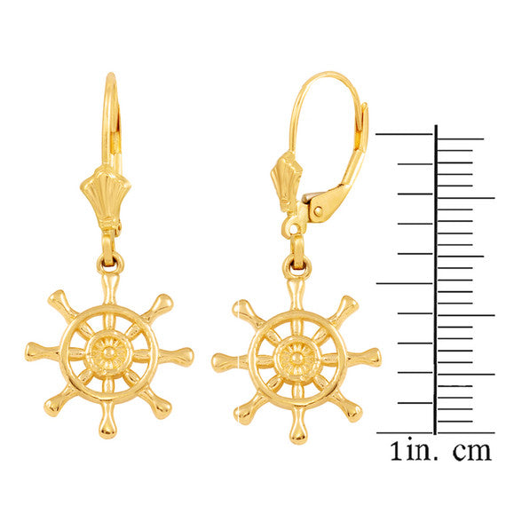 Gold Nautical Ship Wheel Earring Set(Available in Yellow/Rose/White Gold)