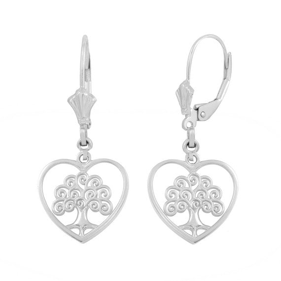 Gold Tree of Life Open Heart Filigree Earring Set(Available in Yellow/Rose/White Gold)