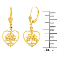 Gold Tree of Life Open Heart Filigree Earring Set(Available in Yellow/Rose/White Gold)