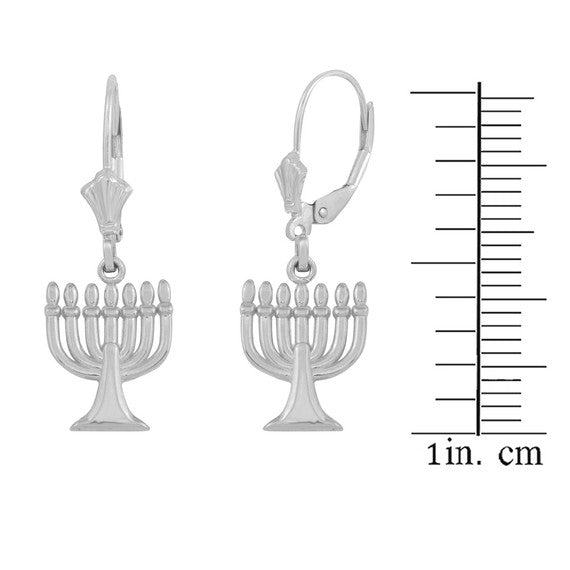 Sterling Silver Israel Jewish Hanukkah Menorah Earring Set