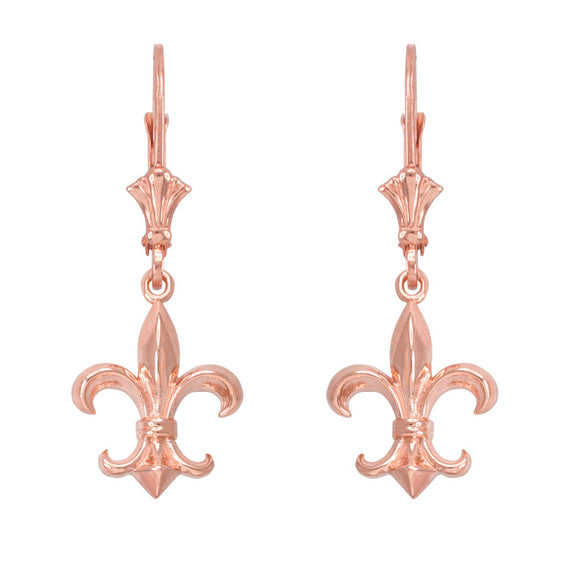 Gold Vintage Fleur-de-Lis Leverback Earrings (Available in Yellow/Rose/White Gold)
