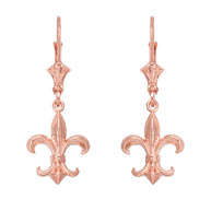 Gold Vintage Fleur-de-Lis Leverback Earrings (Available in Yellow/Rose/White Gold)
