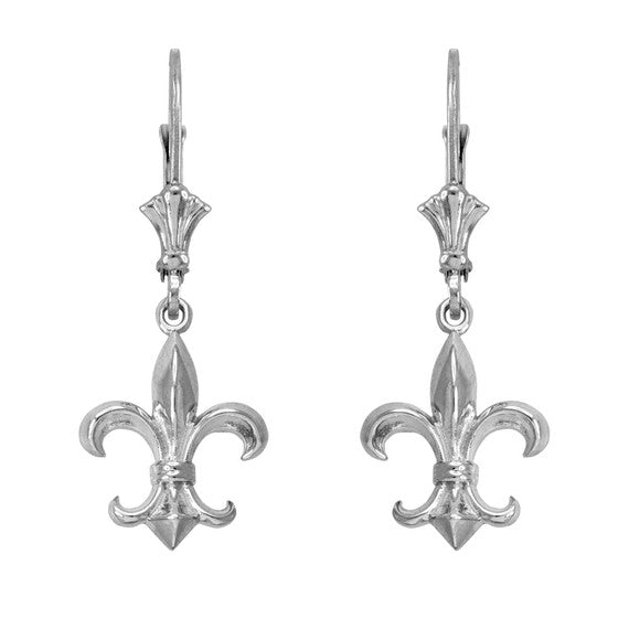 .925 Sterling Silver Vintage Fleur-de-Lis Leverback Earrings