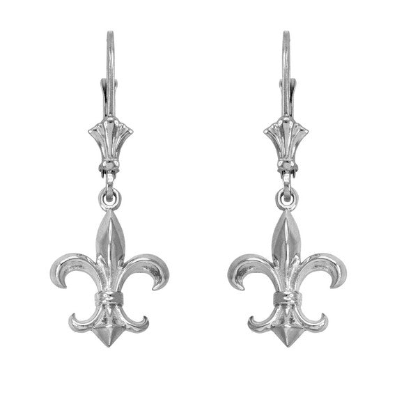 Gold Vintage Fleur-de-Lis Leverback Earrings (Available in Yellow/Rose/White Gold)