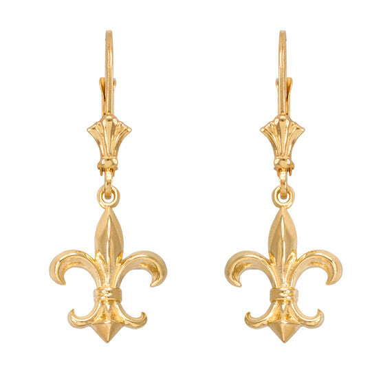 Gold Vintage Fleur-de-Lis Leverback Earrings (Available in Yellow/Rose/White Gold)