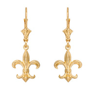 Gold Vintage Fleur-de-Lis Leverback Earrings (Available in Yellow/Rose/White Gold)