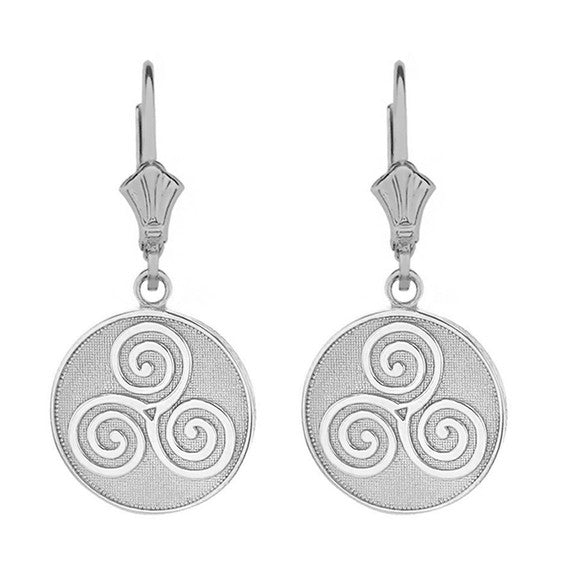 Celtic Triple Spiral Triskele Irish Knot Disc Earring Set(Available in Yellow/Rose/White Gold)